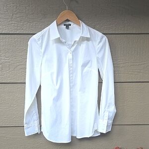 Ann Taylor White Cotton Stretch Button Down Shirt 10P